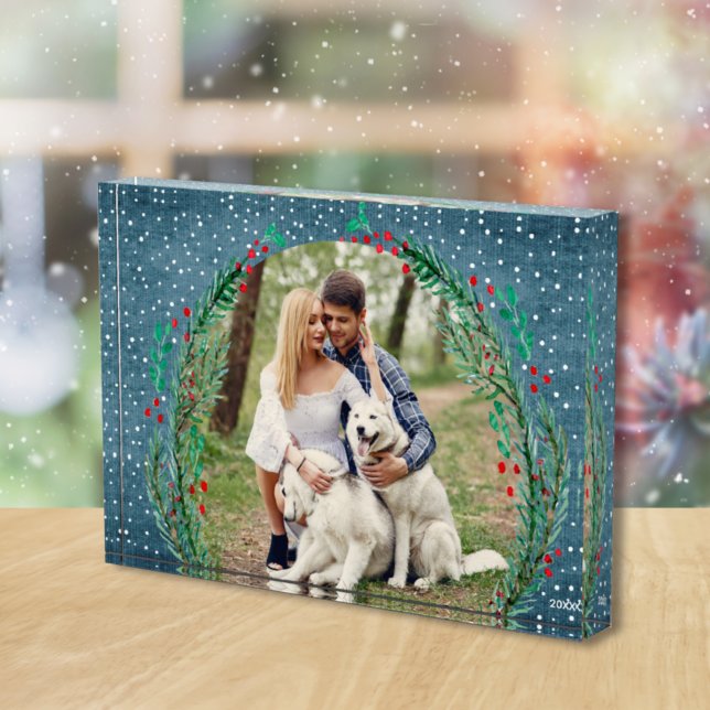 Bloque Para Fotos Navidades de Nieve Evergreen Wreath Denim Blue (Subido por el creador)