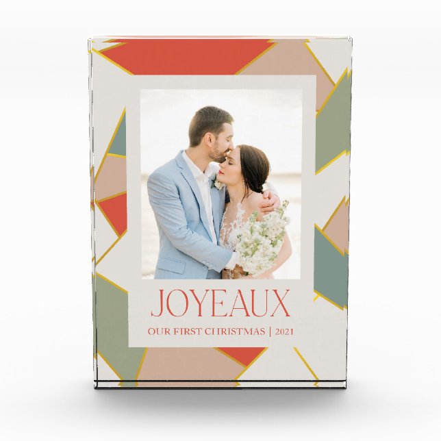 Bloque Para Fotos Navidades de vidrio templado recién casados con bl (Anverso)