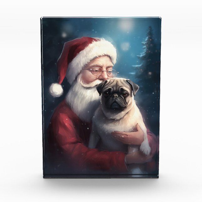 Bloque Para Fotos Navidades festivos de Pug con Santa Claus (Anverso)