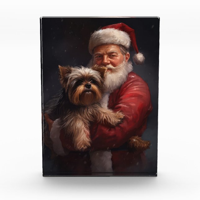 Bloque Para Fotos Navidades festivos de Yorkshire Terrier Santa Clau (Anverso)