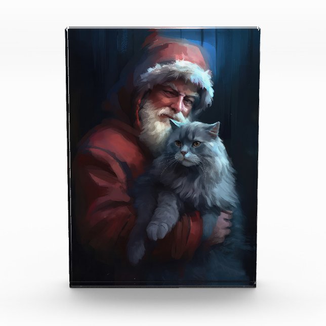 Bloque Para Fotos Navidades festivos del gato azul ruso Santa Claus (Anverso)