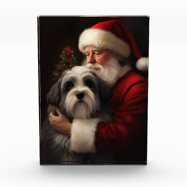 Bloque Para Fotos Navidades festivos del Tibetano Terrier Santa Clau (Anverso)
