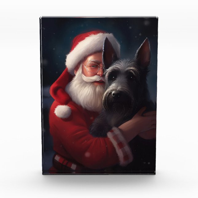 Bloque Para Fotos Navidades festivos Scottish Terrier Santa Claus (Anverso)