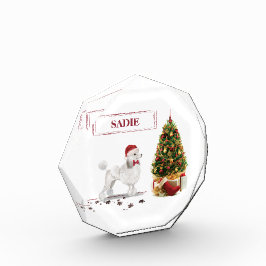 Bloque Para Fotos Navidades graciosos de White Poodle con árbol