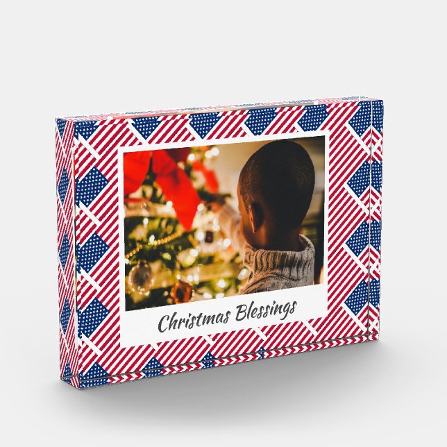 Bloque Para Fotos Navidades modernos USA FLAG Personalizado Keepsake (Izquierda)