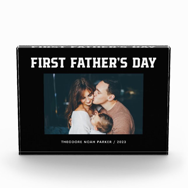 Bloque Para Fotos Negra | Modern Script First Father's Day (Anverso)
