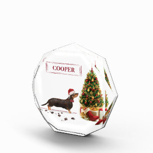 Bloque Para Fotos Negro y Tan Dachshund Navidades graciosos perro