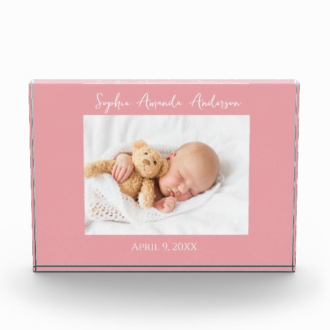 Bloque Para Fotos New Baby Birth Pink Border Photo Block (Anverso)