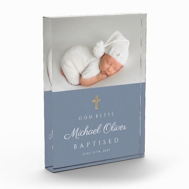 Bloque Para Fotos Niño moderno bautizado Keepsake (Izquierda)