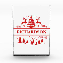Bloque Para Fotos Nombre de familia personalizada de Navidades rojos