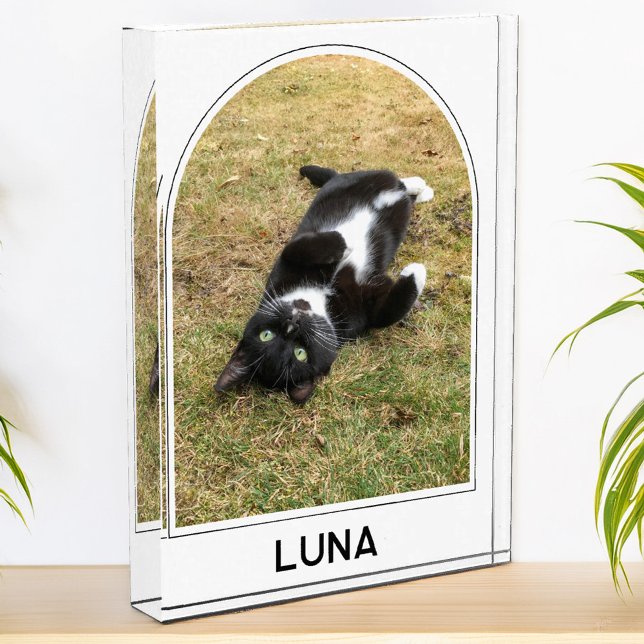 Bloque Para Fotos Nombre Mascota personalizado Arco moderno (Modern arch photo block with personalized custom name text, ideal for family or pet photos)