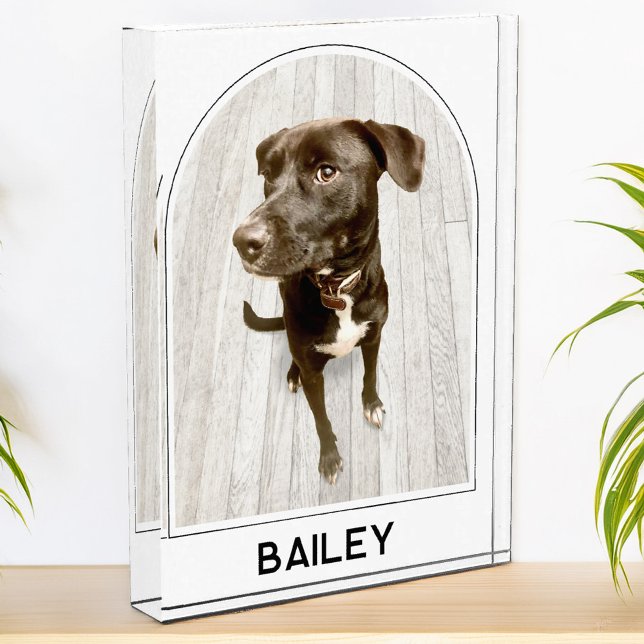 Bloque Para Fotos Nombre Mascota personalizado Arco moderno (Modern arch photo personalized custom name photo block for family or pet pictures)