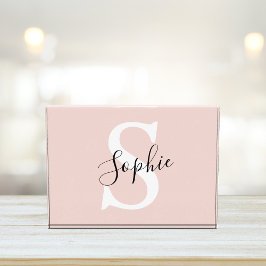 Bloque Para Fotos Nombre personalizado moderno Monograma Pastel rosa