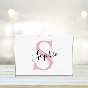Bloque Para Fotos Nombre personalizado moderno Monograma rosa