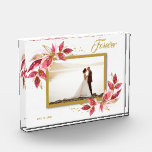 Bloque Para Fotos Novia y Novio Personalizados para Boda<br><div class="desc">Este encantador bloque de fotos presenta tu foto favorita rodeada de una hermosa frontera de hojas rojas, rosadas y doradas. CAMBIA la palabra POR SIEMPRE o puedes eliminarla o agregar más información. Ideal como regalo o para mostrar tu foto favorita en tu propio hogar. *Diseño de disposición VERTICAL realizado para...</div>