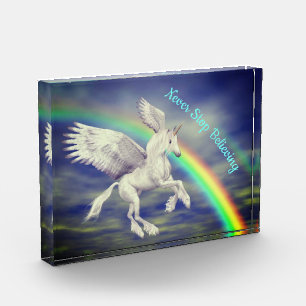 Bloque Para Fotos Nunca dejes de creer que voló unicornio sobre el a