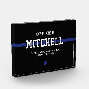 Bloque Para Fotos Oficial de Policía Personalizado Línea Azul Delgad
