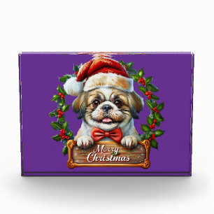 Bloque Para Fotos Ornamento navideño de perro lindo - Feliz Navidad