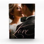 Bloque Para Fotos Ornate Love | caligrafía de oro falsa Rosa<br><div class="desc">Este hermoso bloque de fotos muestra la foto de tu boda personal o de tu pareja,  con la palabra "amor" apareciendo en un elegante y falso rosa dorado de apariencia de caligrafía.</div>