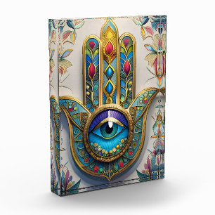 Bloque Para Fotos Oro Colorido Filigree Azul-Verde Tercer Ojo Hamsa