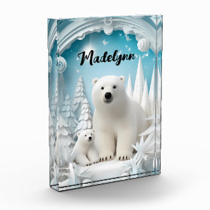 Bloque Para Fotos Oso polar con el frío invierno blanco del océano á