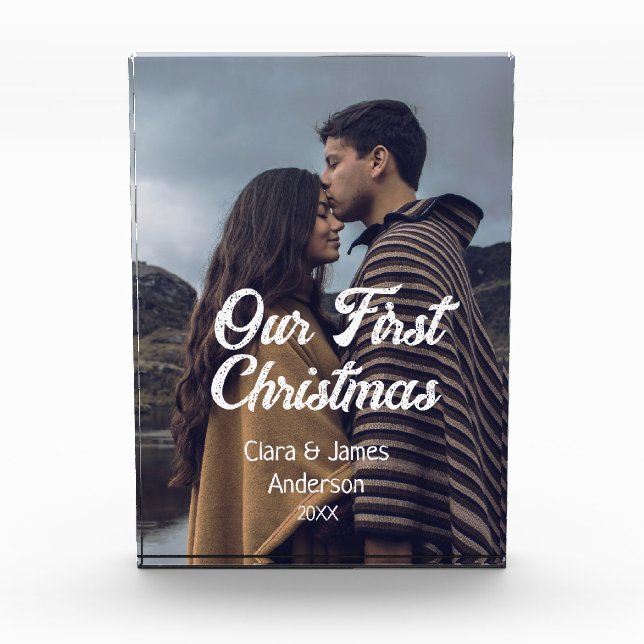 Bloque Para Fotos Our first Christmas couple photo name white gray (Anverso)