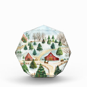 Bloque Para Fotos Paisaje rústico de invierno acuarela con árboles f