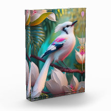Pájaro Fantasía de Cresta Blanca y Pecho Rosado