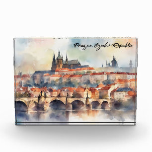 Bloque Para Fotos Panorama de Praga República Checa en acuarela