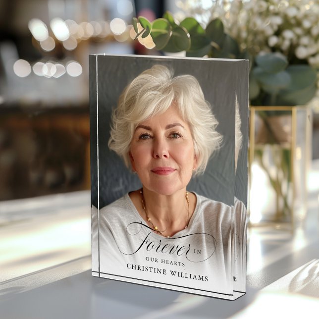 Bloque Para Fotos "Para siempre en nuestros corazones", monumento, n ("Forever in our Hearts"  In loving, memory, Photo Block. Modern, elegant, script font, photo block.)