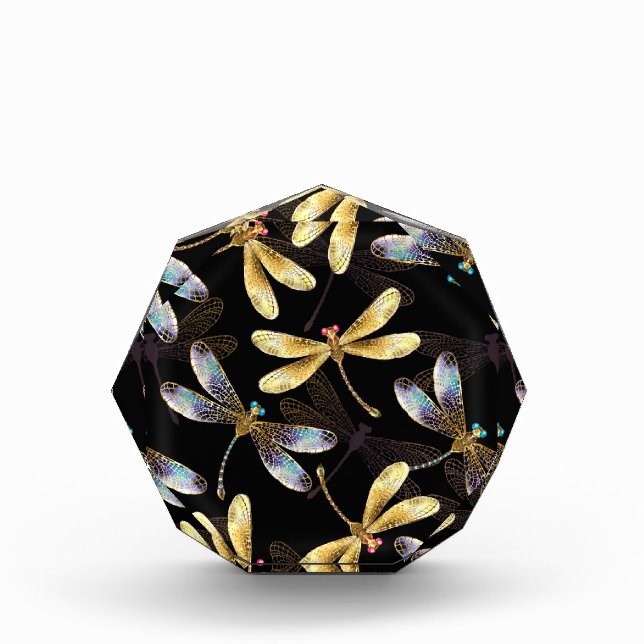 Bloque Para Fotos Patrón sin foco con Dragonflies dorados (Anverso)