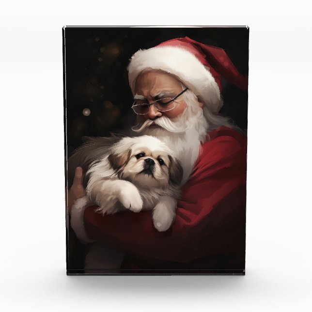Bloque Para Fotos Pekingeses con Navidades festivos de Santa Claus (Anverso)