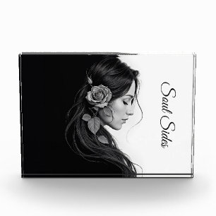 Bloque Para Fotos Perfil femenino artístico con rosa en monocromo