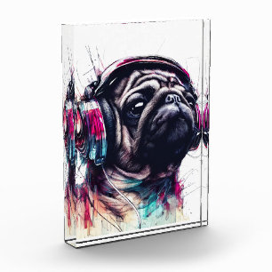Bloque Para Fotos Perro lindo con audífonos ilustracion de color de 