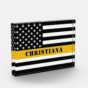 Bloque Para Fotos Personalizado 911 Dispatcher USA Flag Thin Gold Li