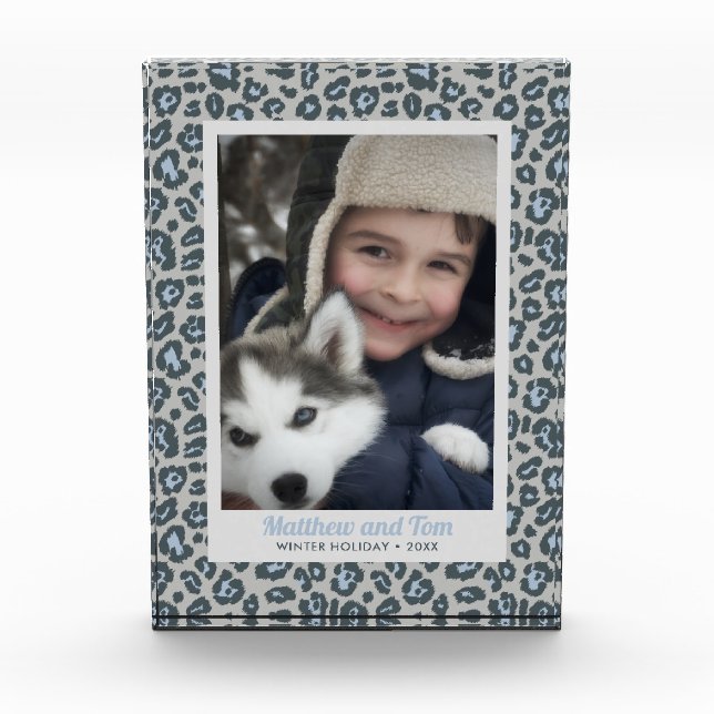 Bloque Para Fotos Personalizado de impresión de leopardo gris azul m (Anverso)