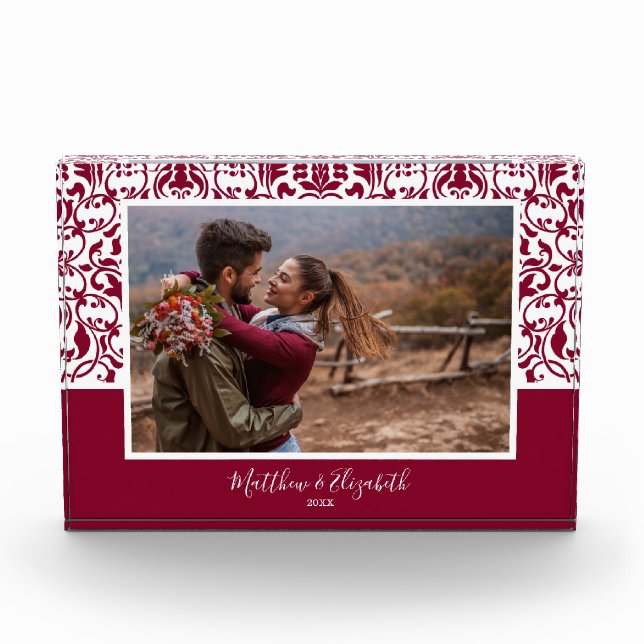 Bloque Para Fotos Personalizado de Navidades de Cranberry Damask (Anverso)