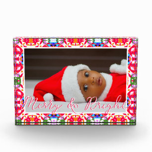 Bloque Para Fotos Personalizado Merry Red Bright Navidades verdes Ke