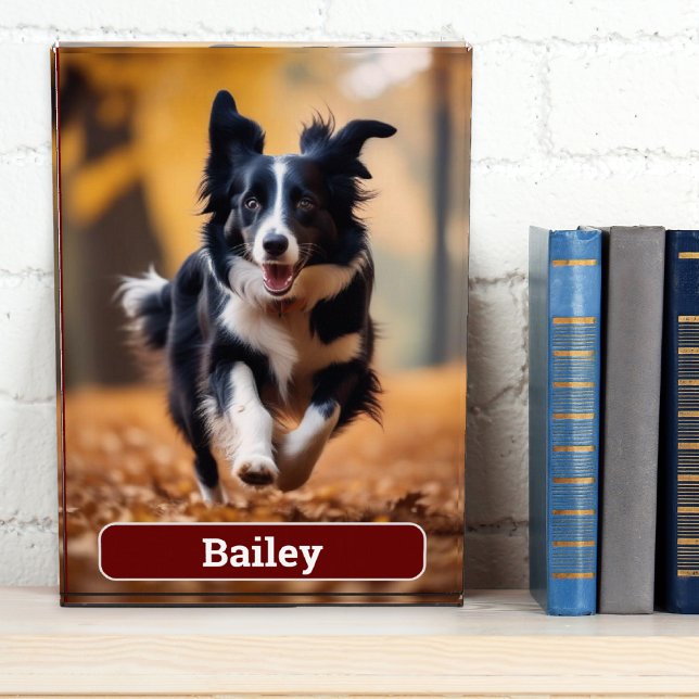 Bloque Para Fotos Personalizado Rojo Oscuro de Perro Personalizado (A stylish photo block to feature your favorite dog picture and personalize with a name)