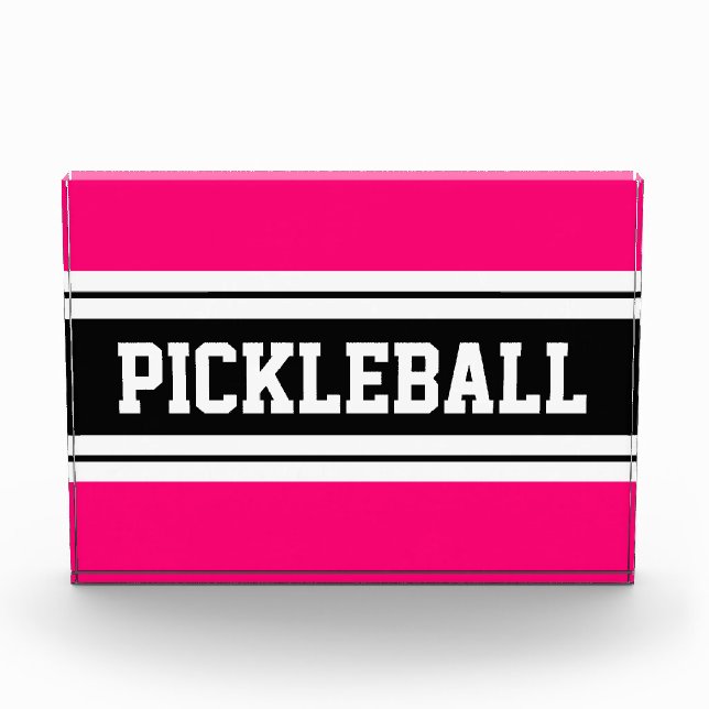 Bloque Para Fotos PICKLEBALL Luminosas rayas de Carreras blanca rosa (Anverso)