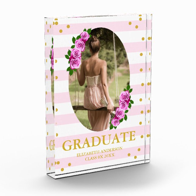 Bloque Para Fotos Pink Roses Striped Graduation (Izquierda)