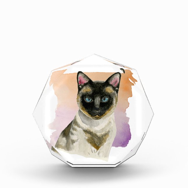 Bloque Para Fotos Pintura elegante de la acuarela del gato siamés (Anverso)