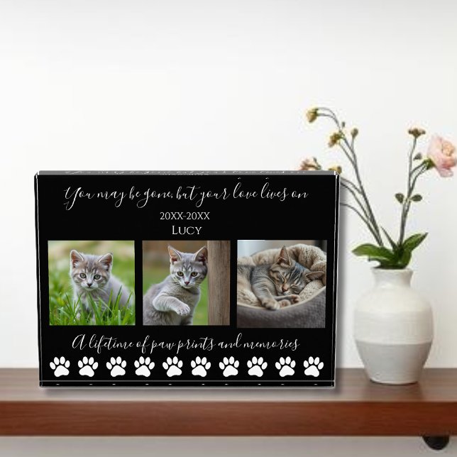 Bloque Para Fotos Pinturas y Recuerdos-Personalizado-Mascota-gato (Paw Prints & Memories-Custom Pet-Cat Photo Block-horizontal with black background)