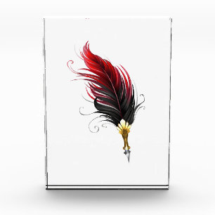Bloque Para Fotos Pluma de plumas rojas con nido de oro