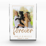 Bloque Para Fotos Por siempre elegante Boda de guiones dorados Keeps<br><div class="desc">Por siempre Elegante Boda de Golden Script Keepsake Photo Block. Un bloque de fotos de un boda de keepsake con una foto de un boda,  nombres de novias y novios y una fecha de boda.</div>