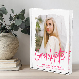 Bloque Para Fotos Preppy Hot Pink Script Graduation