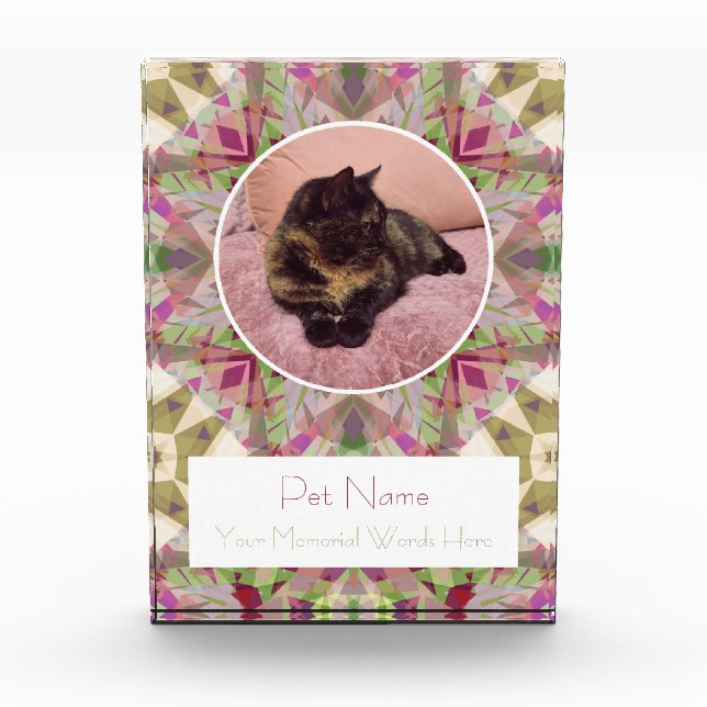Bloque Para Fotos Pretty Pink Green Pet Cat Dog Memorial Keepsake (Anverso)
