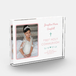 Bloque Para Fotos Primera Comunión Santa Chica Rosa Keepsake religio