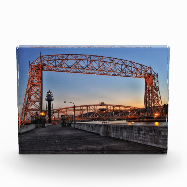 Bloque Para Fotos Puente de elevadores aéreos y faro Duluth Minnesot (Anverso)