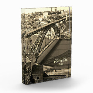 Bloque Para Fotos Puente Porto sobre el río Douro, Portugal, sepia